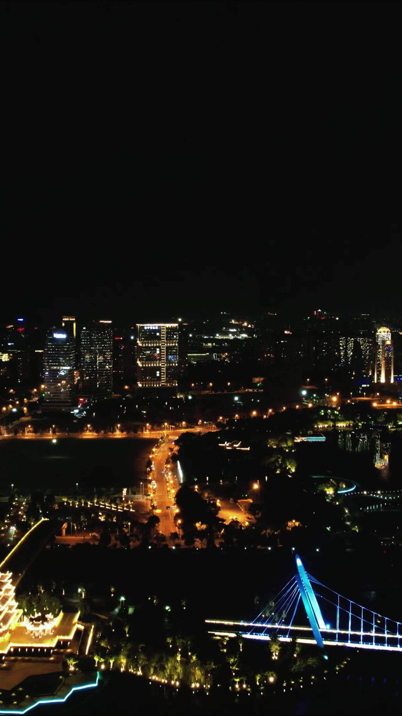 浙江绍兴城市夜景竖屏航拍