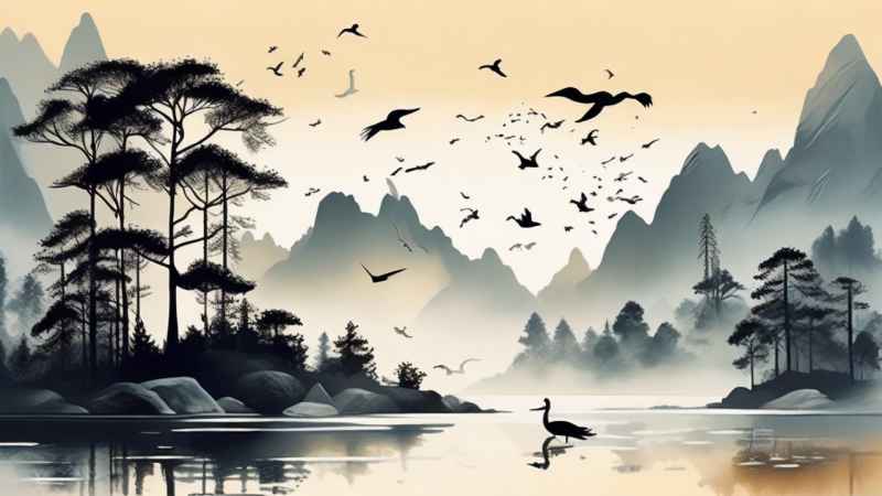 国风山水鹤插画背景 3