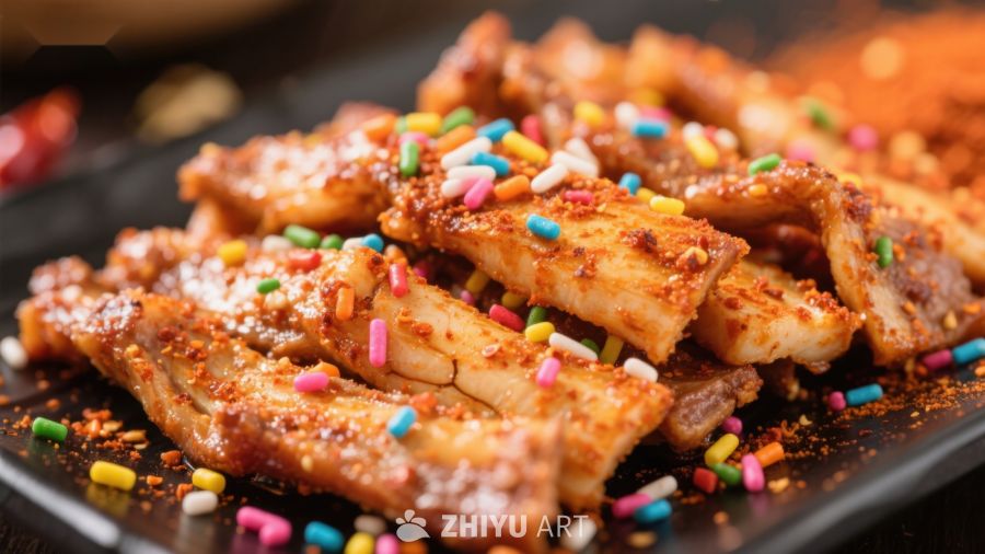 香辣排骨配彩色糖果装饰