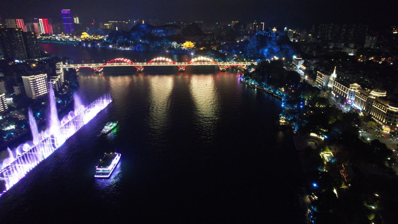 柳州柳江夜景游船航拍