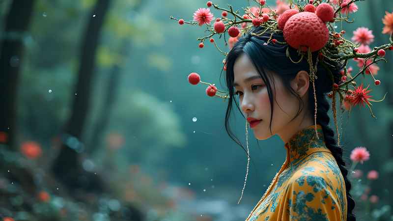 新中式古风美女户外自然特写 11
