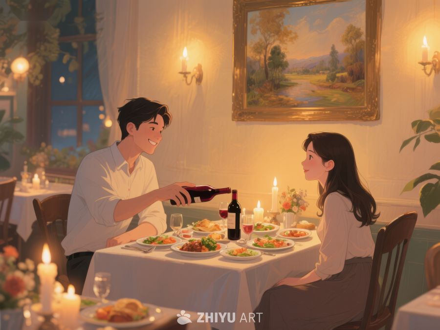 温馨晚餐，情侣共度美好时光 827