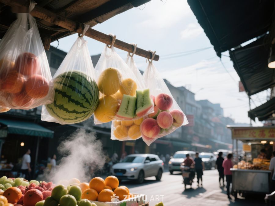 街头水果摊，新鲜果蔬挂袋售卖 277