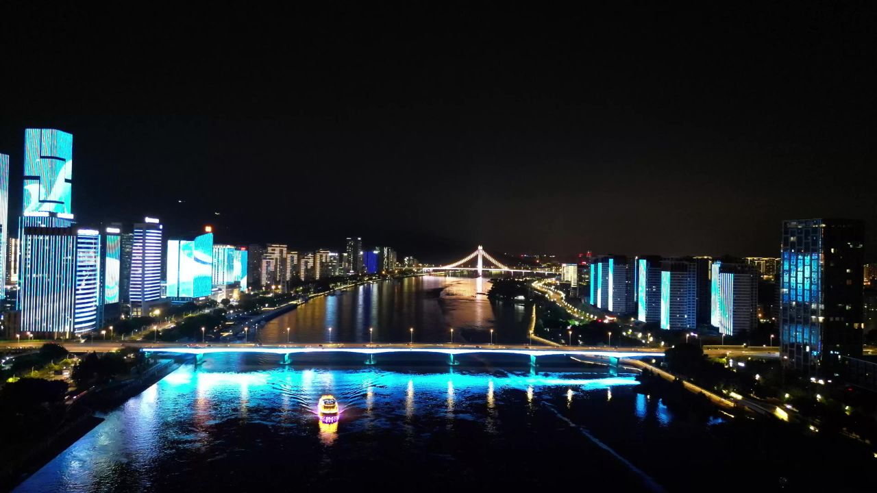航拍福建福州闽江鳌峰大桥夜景