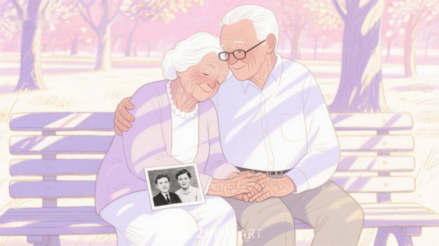 公园长椅上的老年夫妇 198