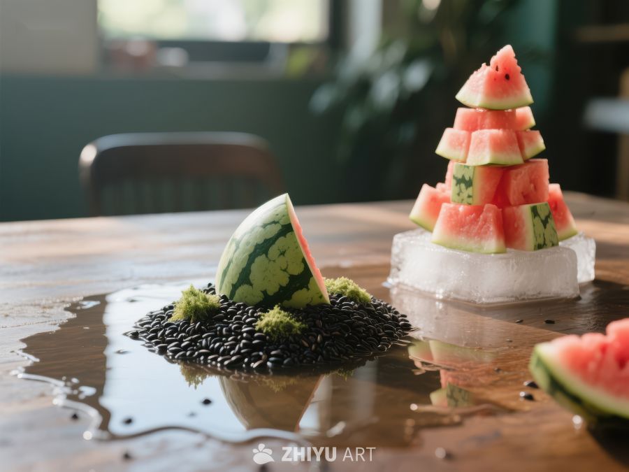 西瓜创意摆盘与种子装饰 636