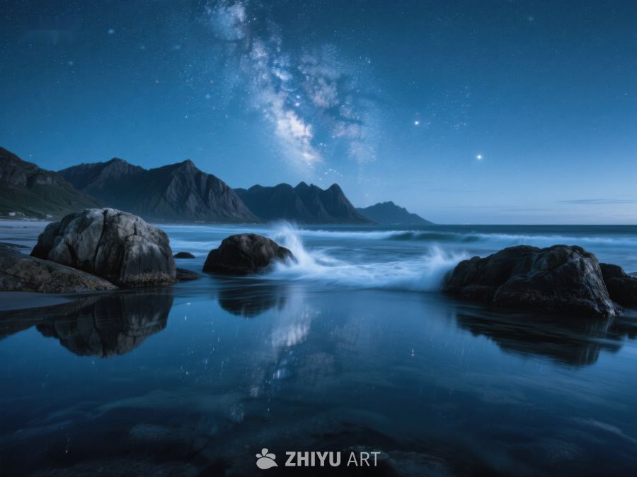 夜空银河下的宁静海滩 419