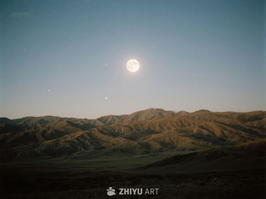 月升山峦，静谧夜景 581