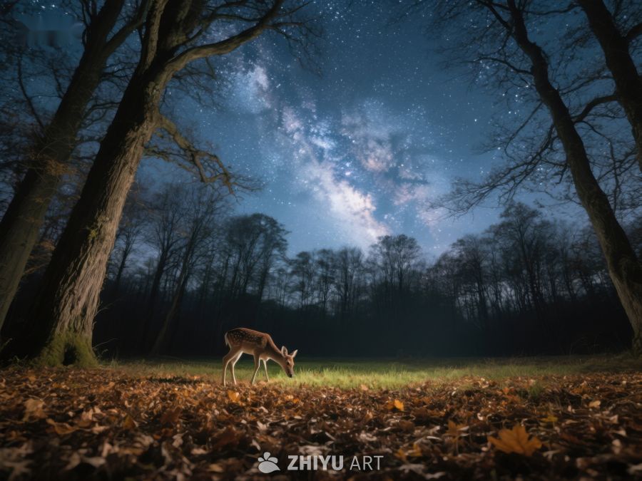 夜空下森林中的鹿 402