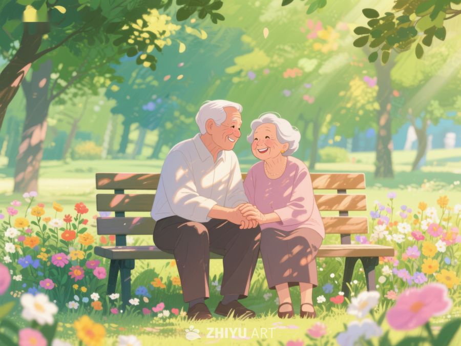 公园长椅上的温馨老年夫妇 190