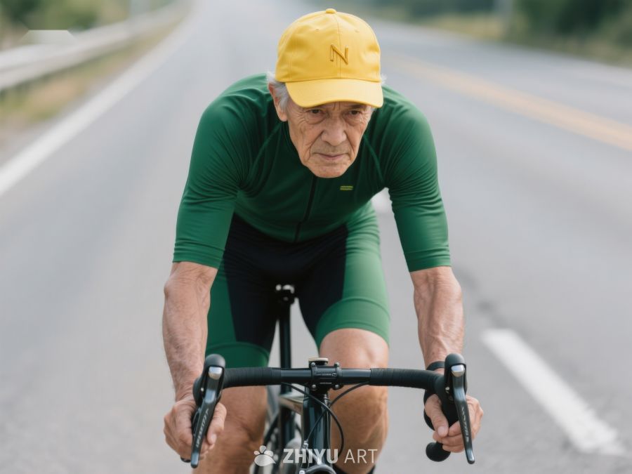 老年男子骑行在公路上 219