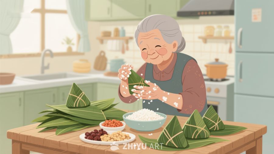 厨房里的温馨时刻：老人包粽子 13