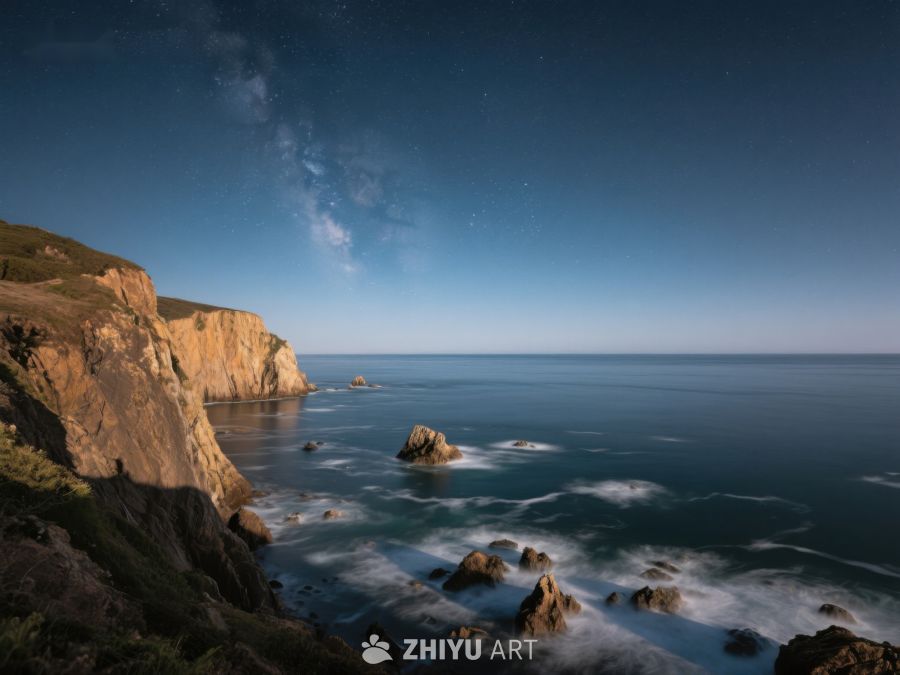 夜幕下的海岸悬崖与星空 488