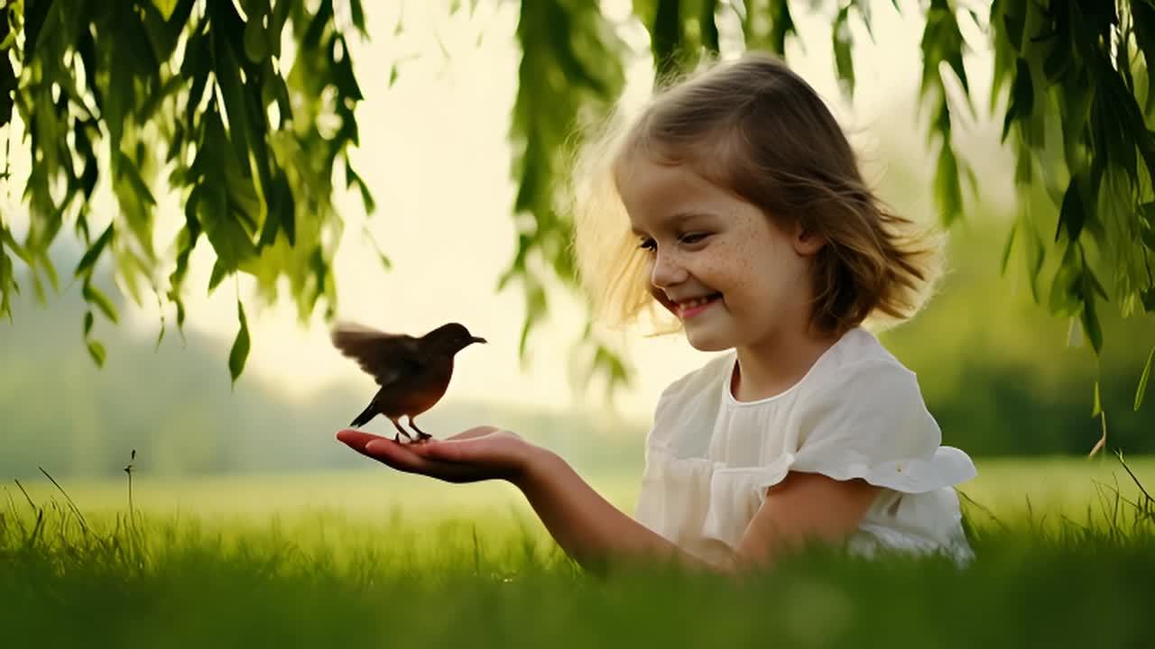 一个有雀斑，浅色短发略显蓬乱的年轻女孩坐在草地上的