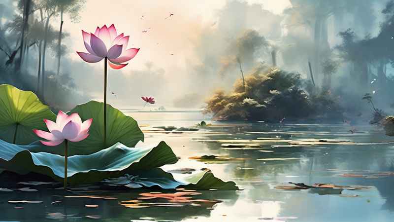 荷花精致淡彩水墨插画 29