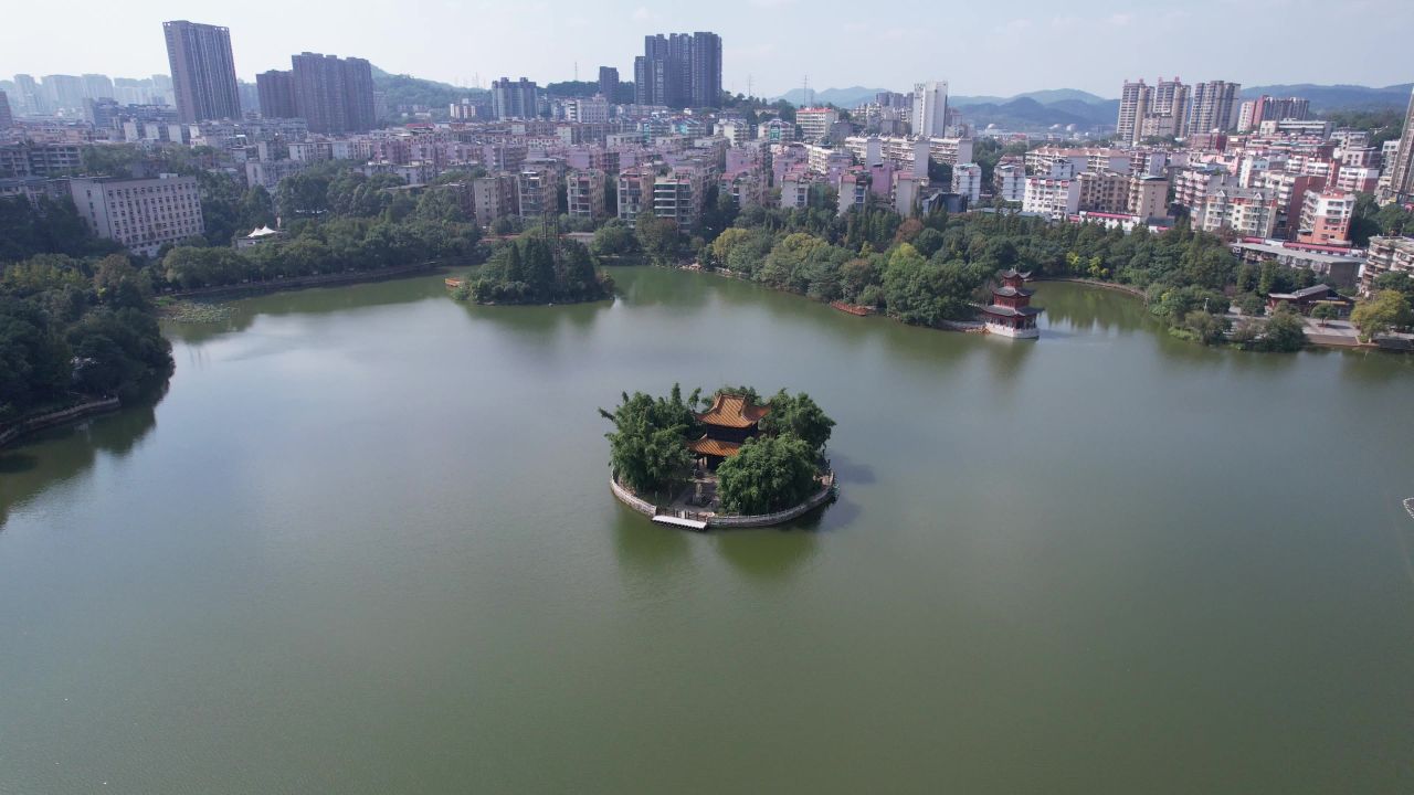  湖南郴州城市风光北湖公园航拍