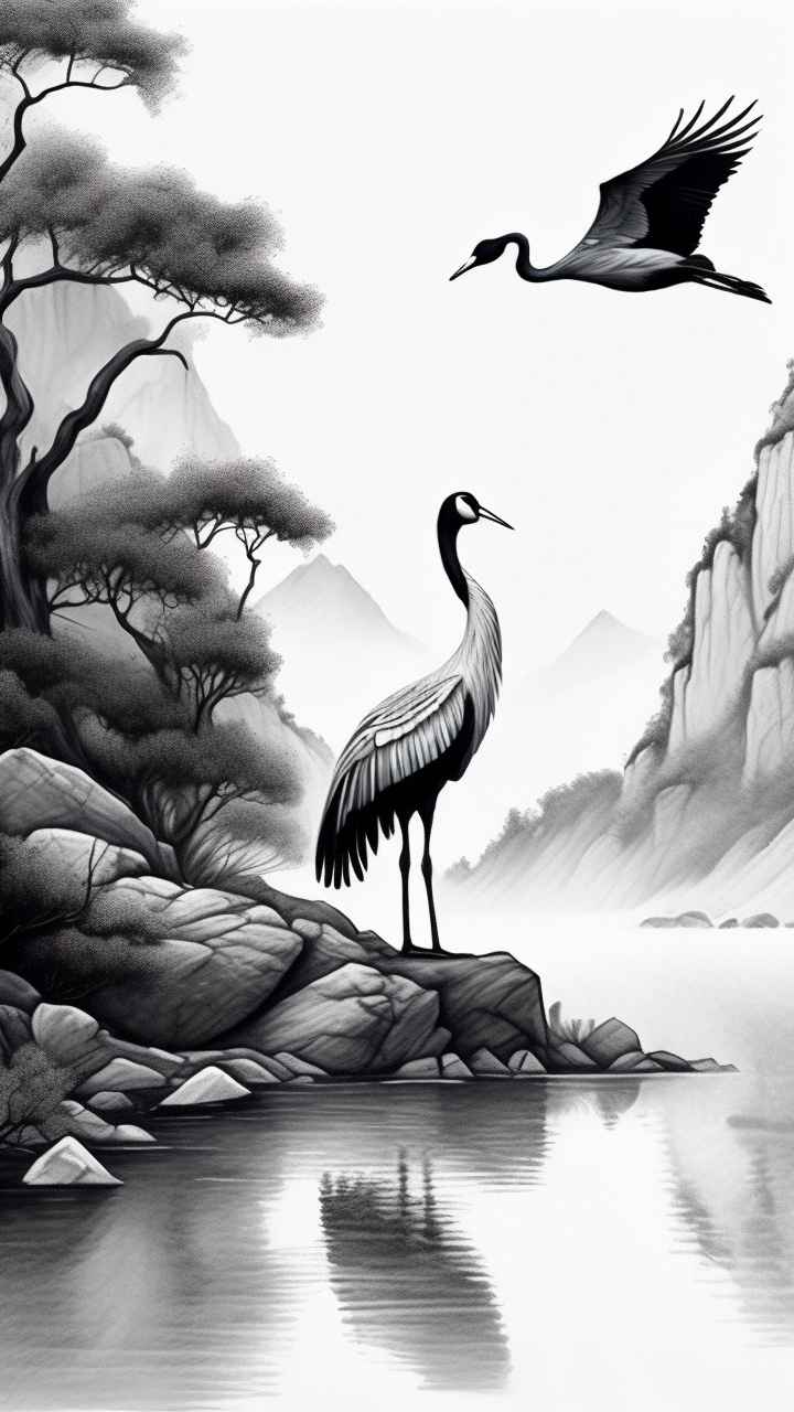 国风鹤山水风景插画 54