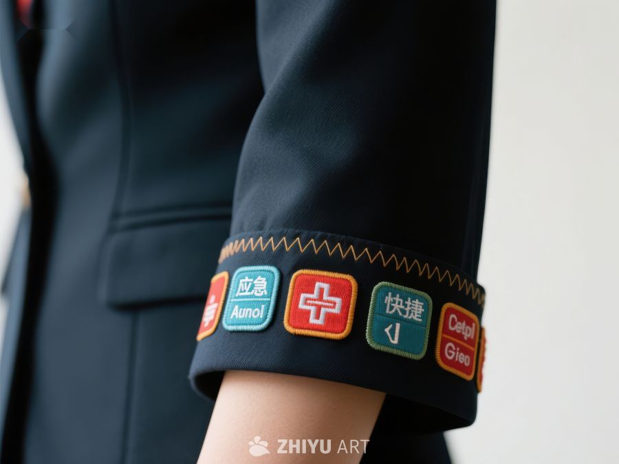 制服袖口上的彩色图标装饰 462