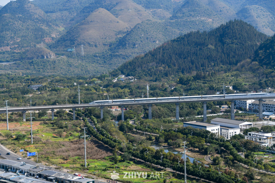 贵州盘兴高铁列车驶过山区 2