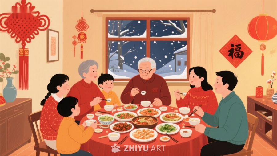 家庭围坐共度温馨年夜饭 561