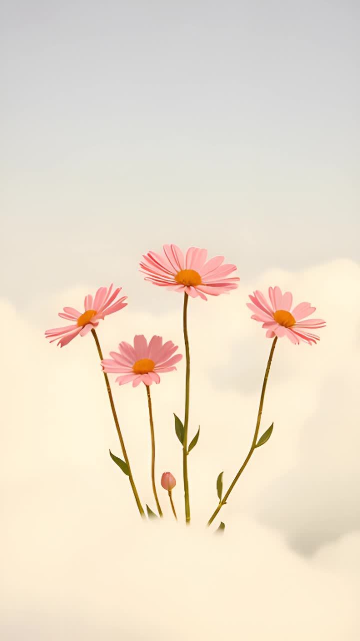 一簇粉色的花朵，中心是鲜艳的橙色，在微风中轻轻摇曳