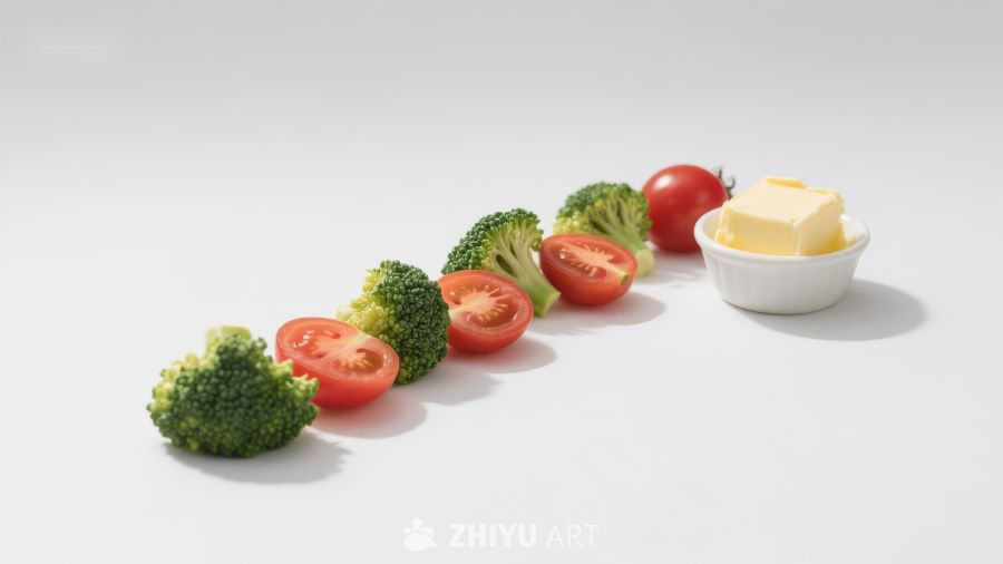 新鲜蔬菜与黄油的排列组合