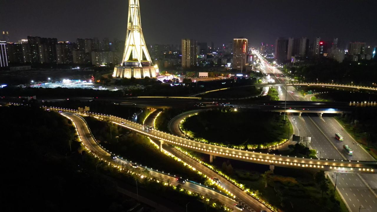  航拍河南郑州中原福塔夜景