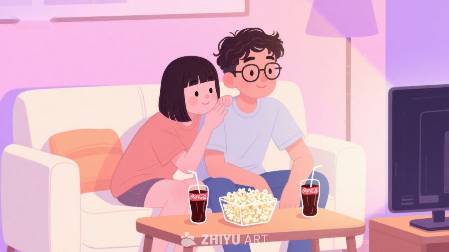 温馨夜晚，情侣共赏电影 479