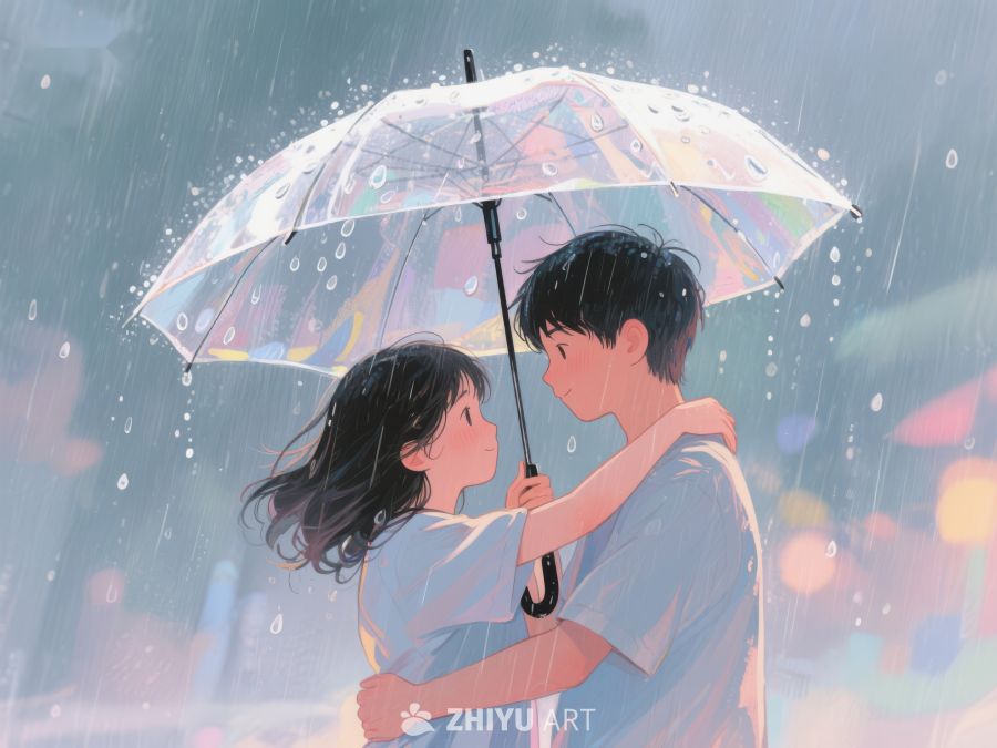 雨中伞下，两人相依 1182