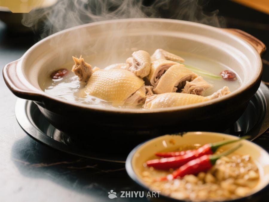 热气腾腾的鸡肉汤配辣椒酱 557