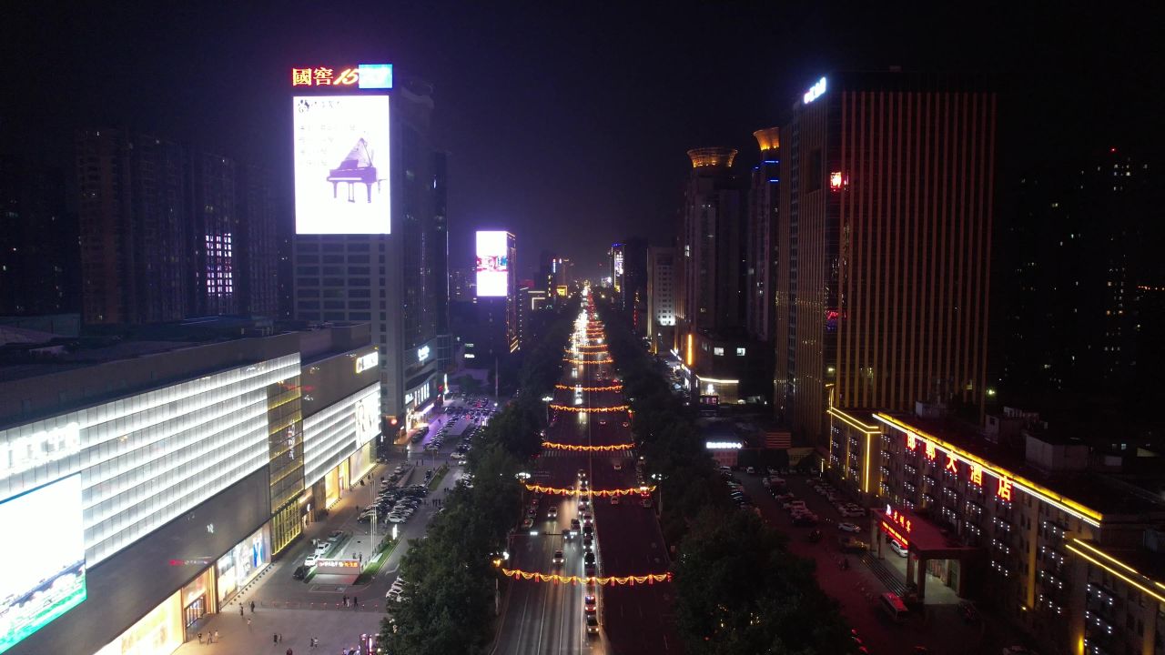 河北邯郸城市夜景灯光交通航拍
