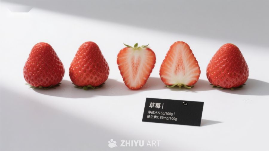 新鲜草莓展示与营养信息 583