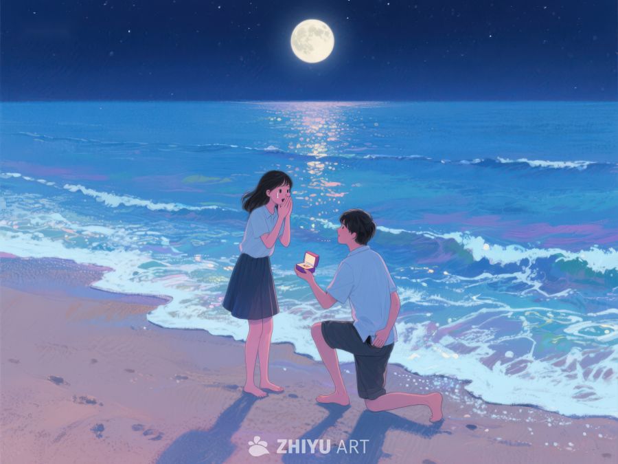 月下海边求婚场景 1119
