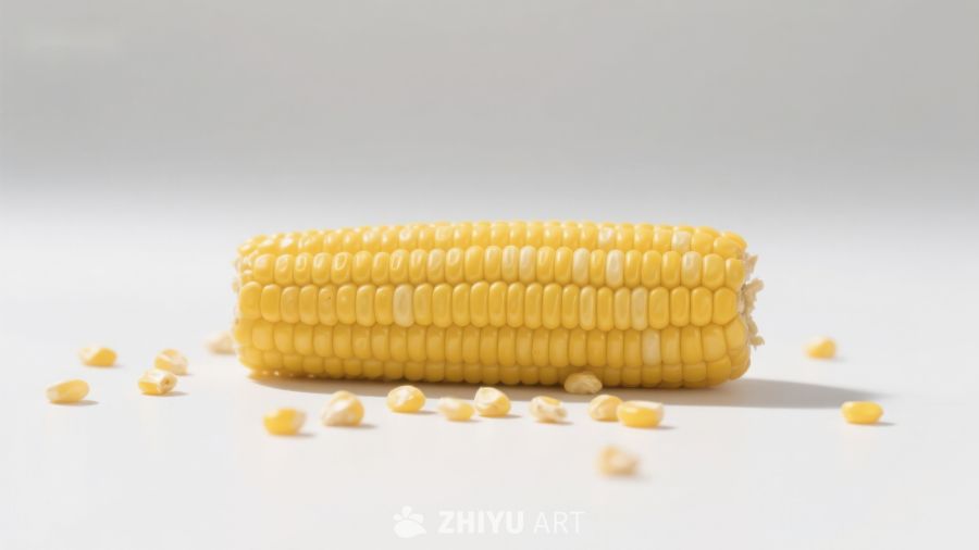 新鲜玉米棒与散落玉米粒