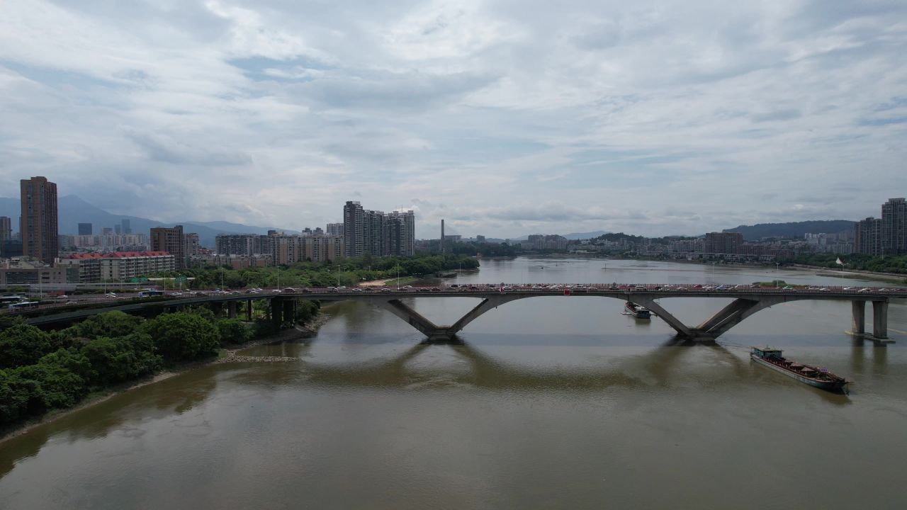 福建福州闽江尤溪大桥交通航拍
