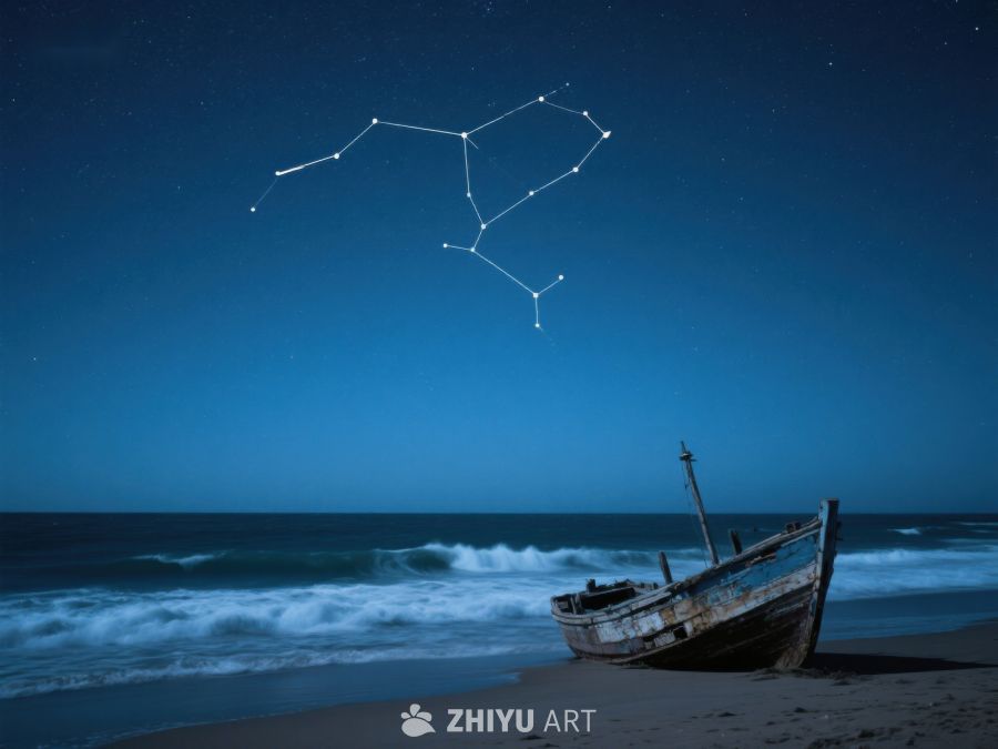 星空下的海滩与旧船 185