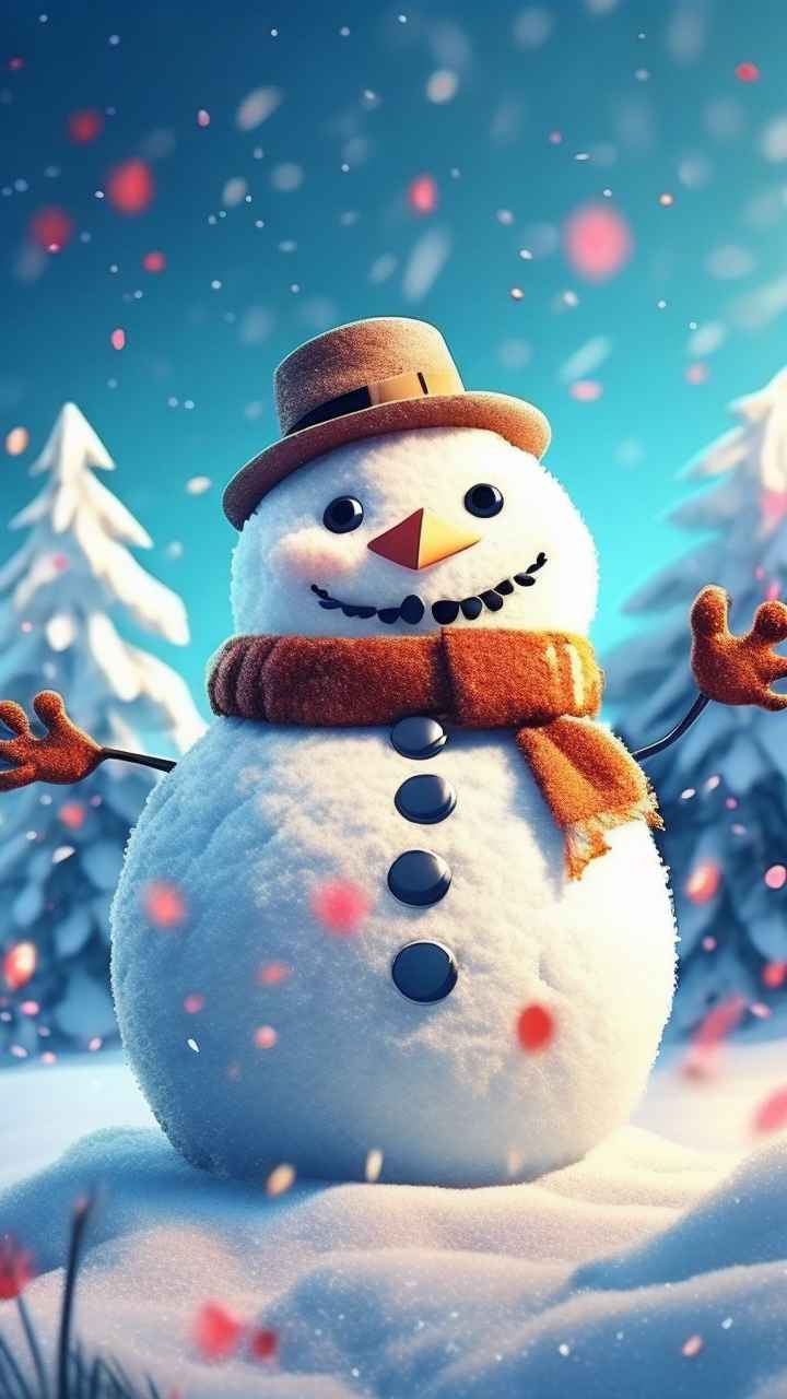 冬季插画雪人堆 60