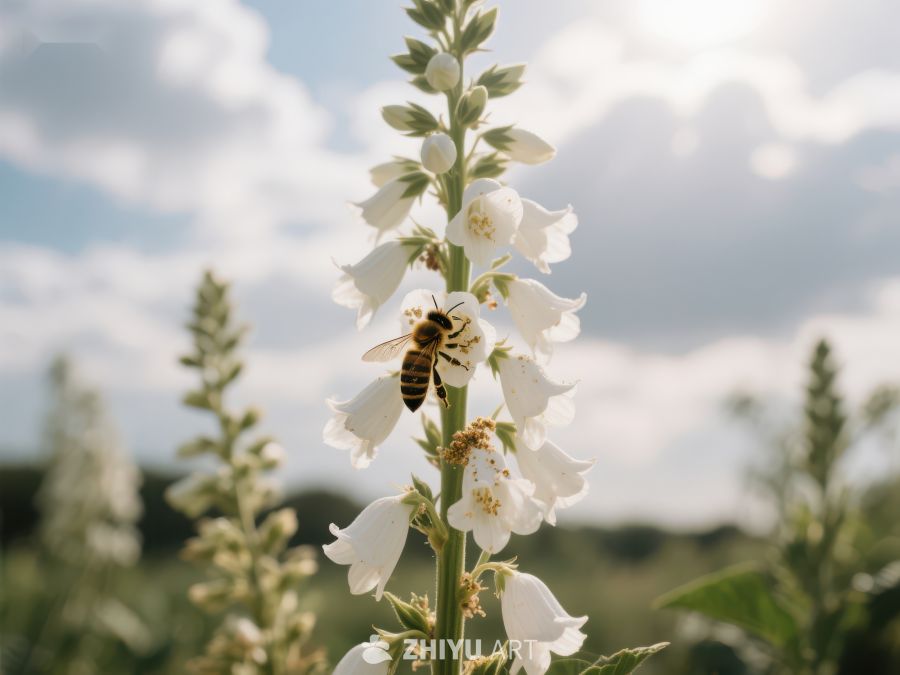 蜜蜂采蜜于白色花朵 194