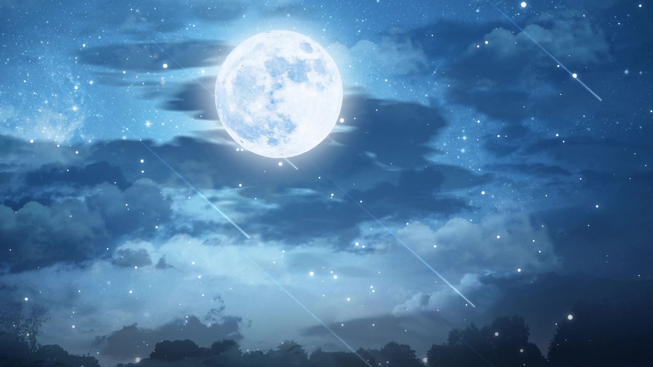 唯美大海上升月亮白月光蓝色夜空圆月明月大屏幕舞台LED视频  142