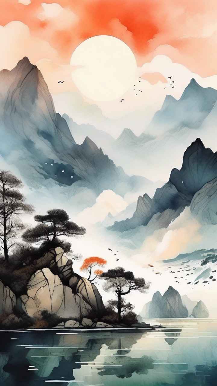 国风山水画背景插画 44