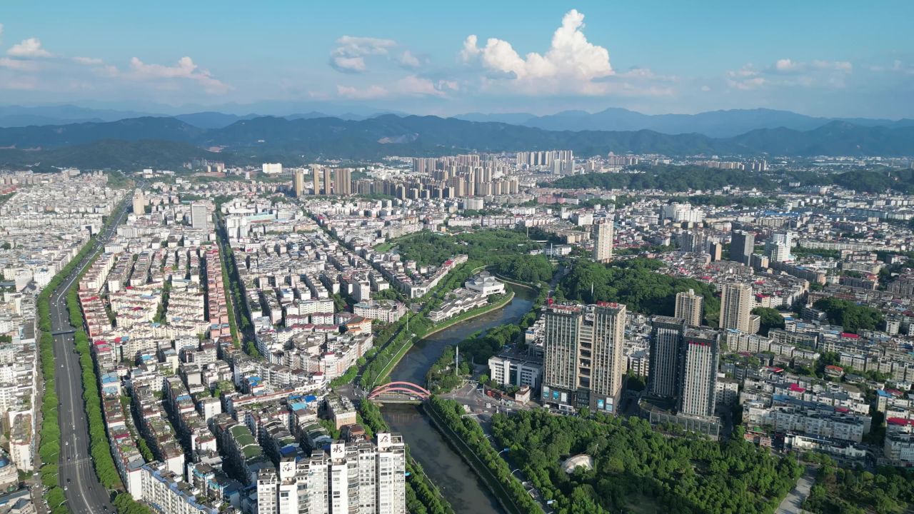 航拍江西萍乡城市天际线萍乡大景