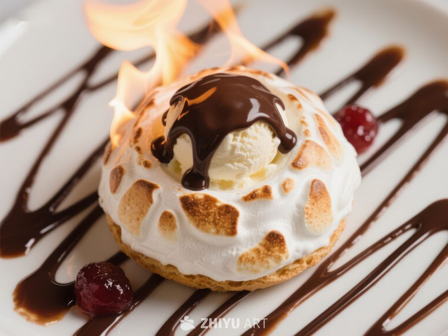 火焰烘焙甜品，巧克力淋面装饰