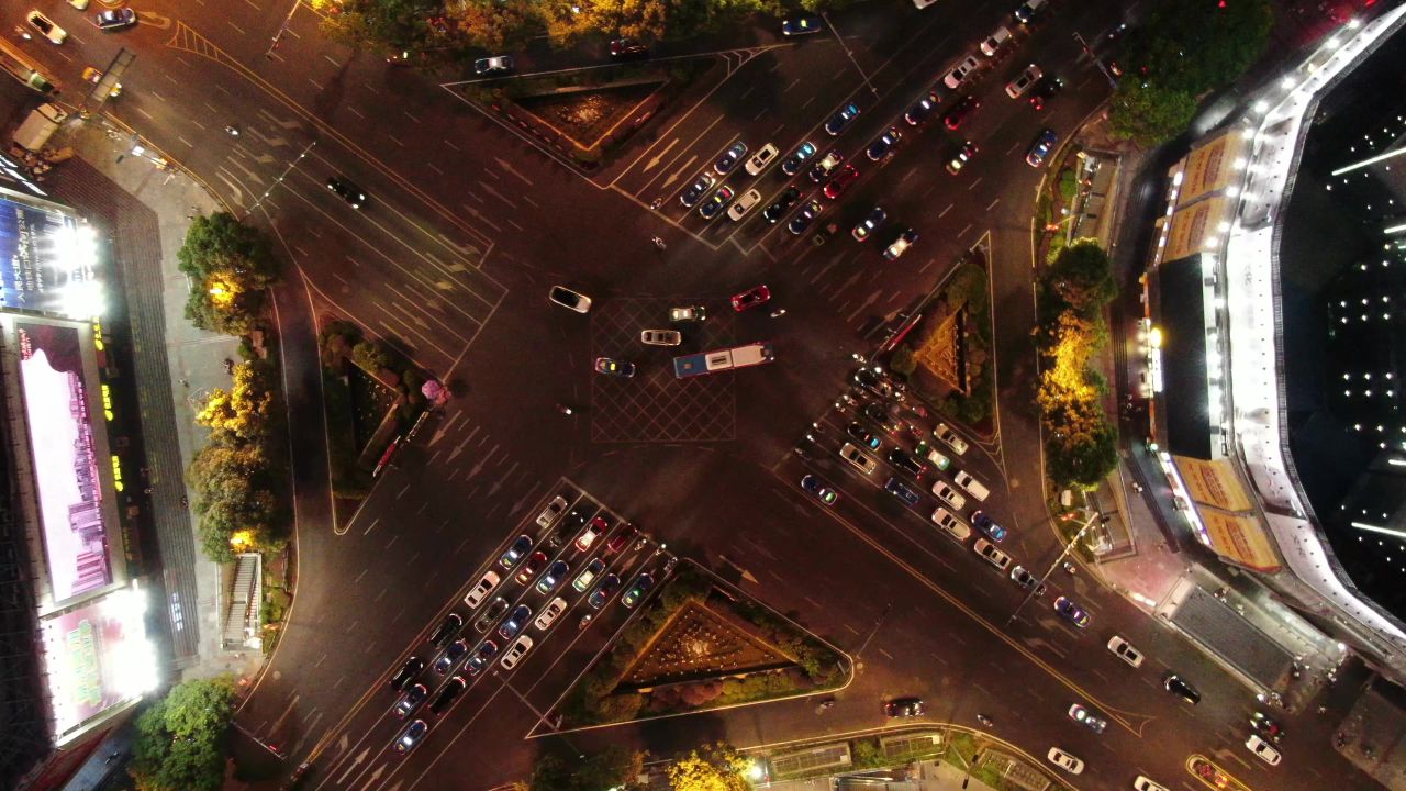  贵阳中华路夜景交通航拍