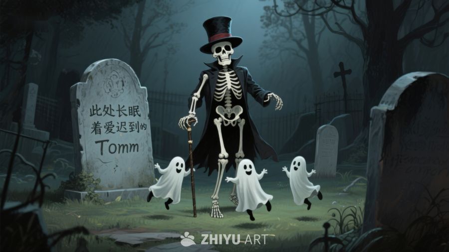 墓地中的骷髅与幽灵
