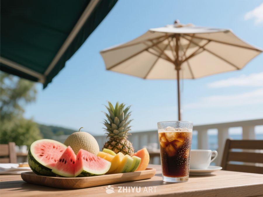夏日户外餐桌上的水果与冷饮 633