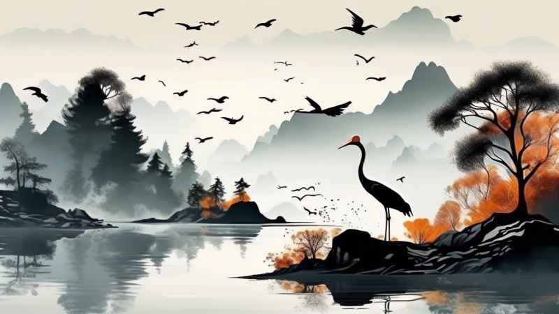 国风鹤山水风景插画 23