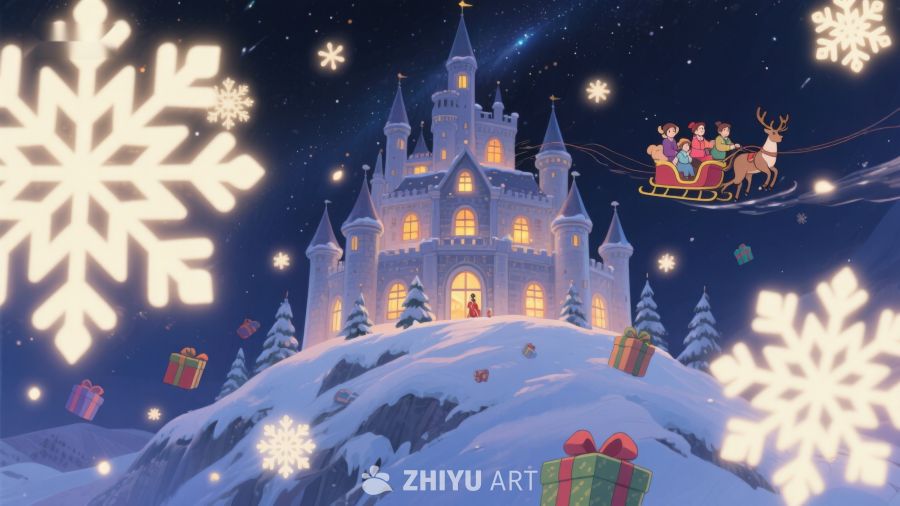 圣诞夜城堡与雪橇 207