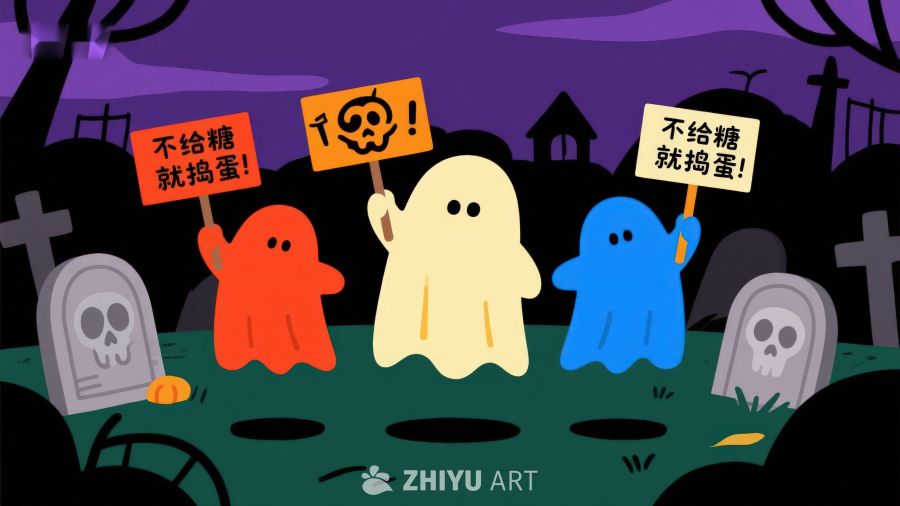 万圣节幽灵举牌抗议