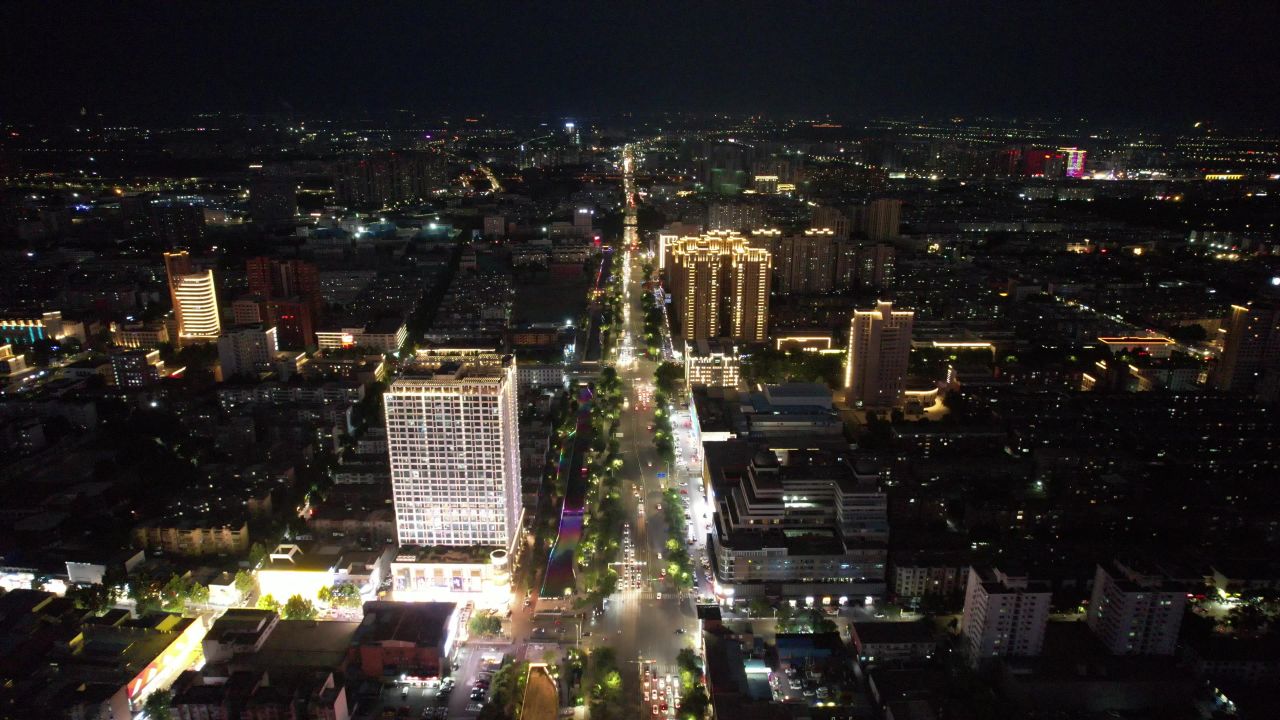 山东淄博城市夜景灯光交通航拍