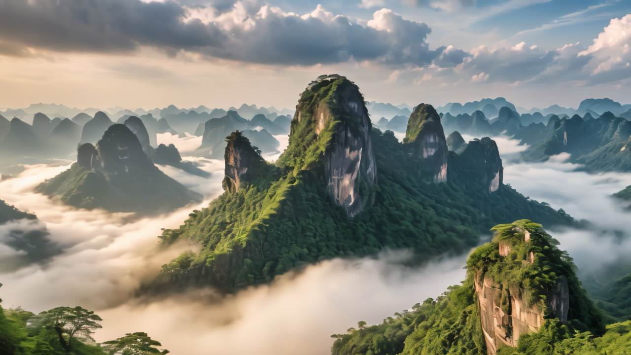 航拍福建武夷山九曲溪日出日落云海延时 1